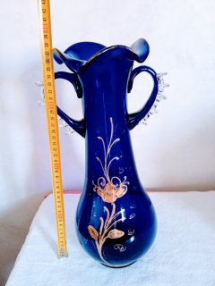 مزهرية انتيك من الزجاج الأزرق الفرنسي المطلي بماء الذهب (عمل يدوي) 2