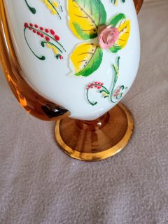 مزهرية انتيك من زجاج الاوبالين الفرنسي ( المستوحى من فن المورانو) 6